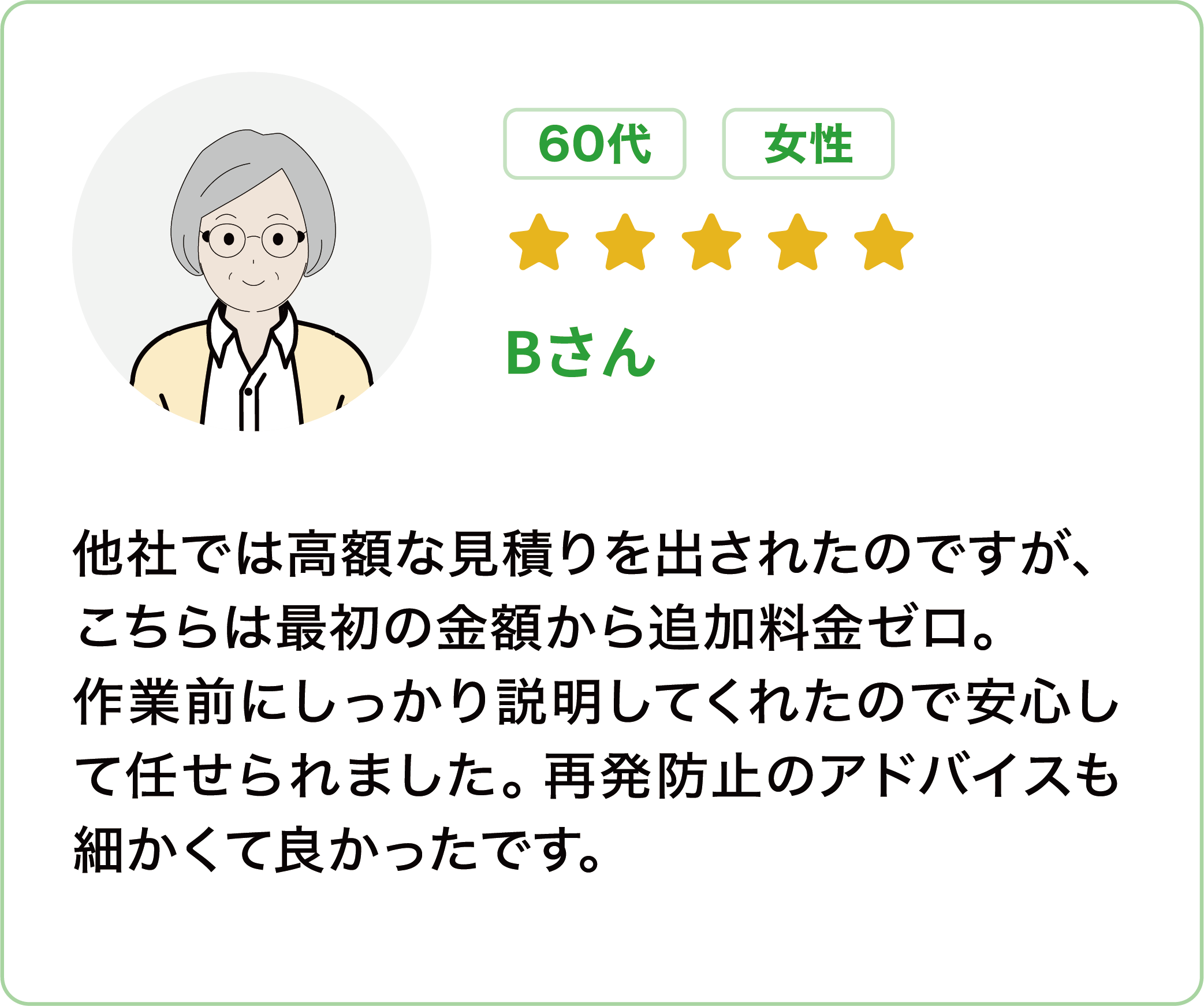 お客様の声 Bさん